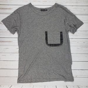 NWOT Zara Heather Gray Ruffle Pocket Tshirt Small
